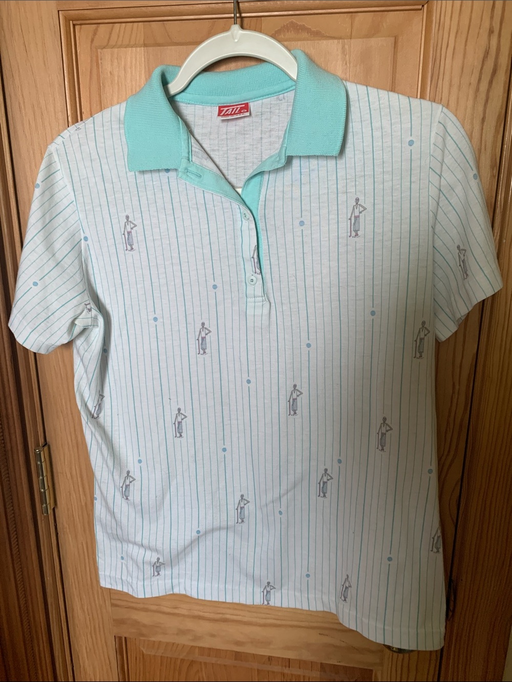 ☁️ Mint Pastel Stripe vintage Polo with Tiny Golfer Design ☁️